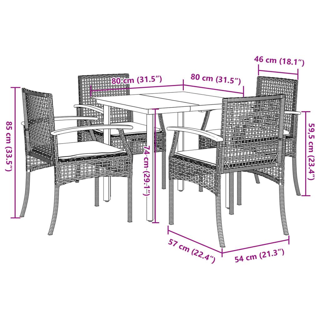 vidaXL 5-tlg. Garten-Essgruppe mit Kissen Schwarz Poly Rattan