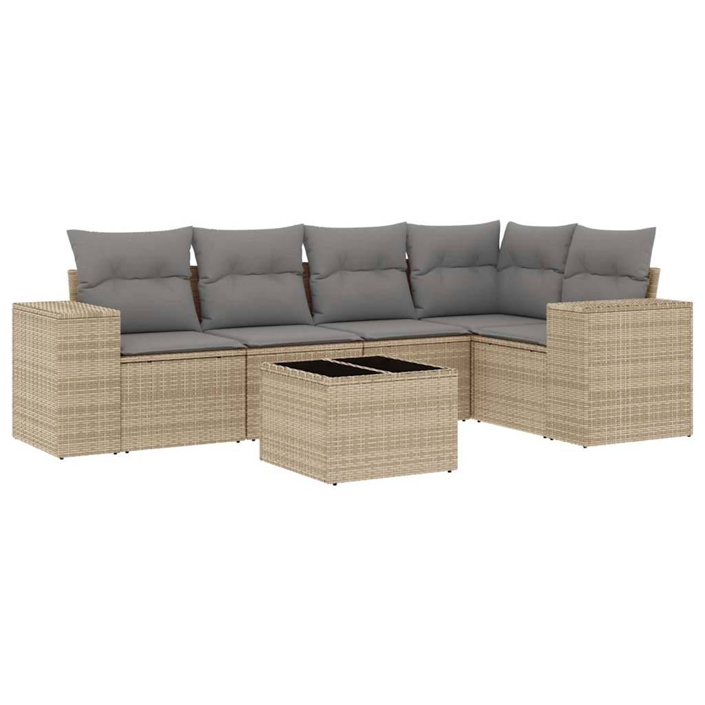 vidaXL 6-tlg. Garten-Sofagarnitur mit Kissen Beige Poly Rattan