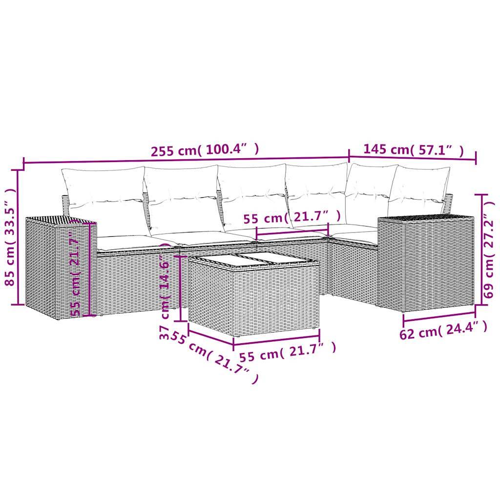 vidaXL 6-tlg. Garten-Sofagarnitur mit Kissen Braun Poly Rattan