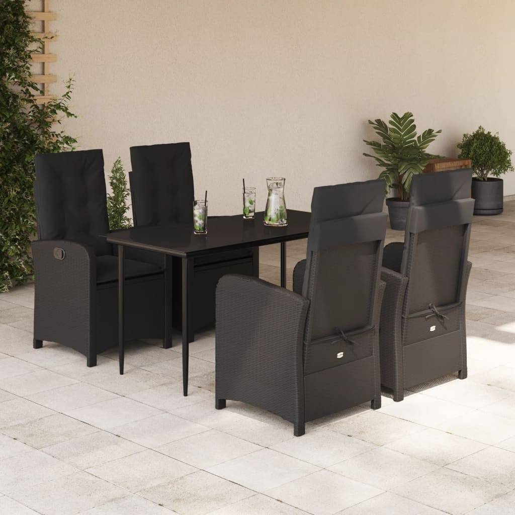 vidaXL 5-tlg. Garten-Essgruppe mit Kissen Schwarz Poly Rattan