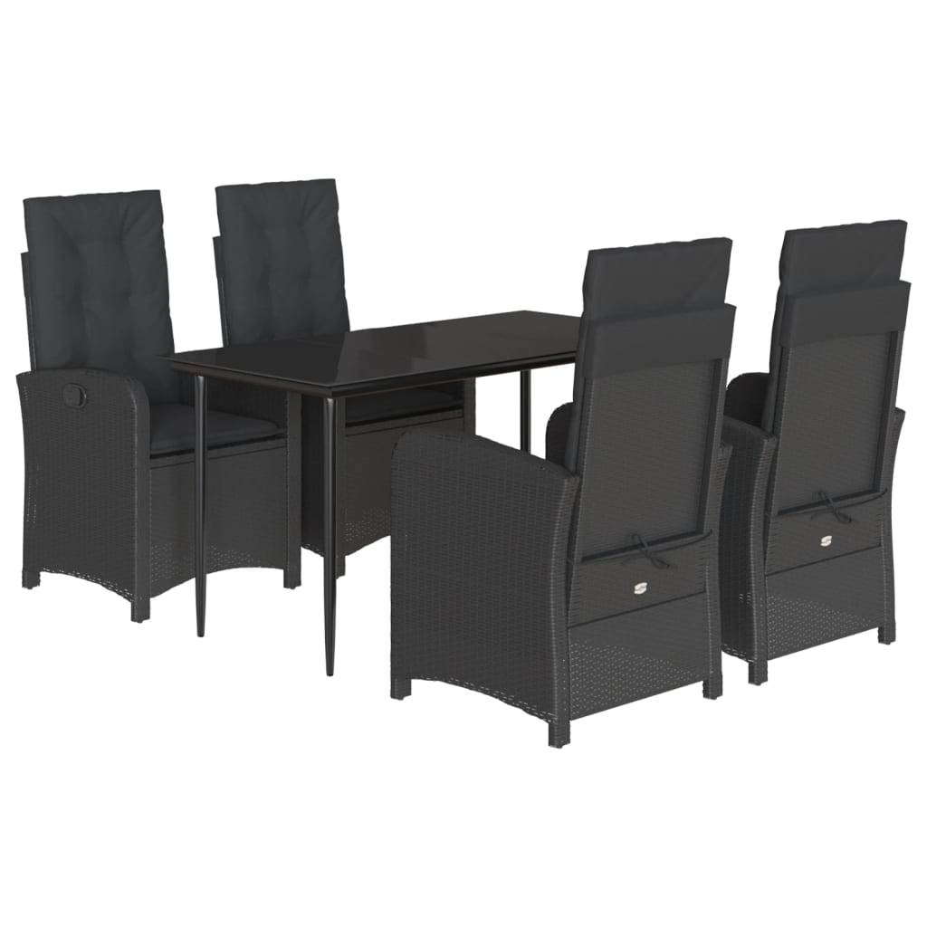 vidaXL 5-tlg. Garten-Essgruppe mit Kissen Schwarz Poly Rattan