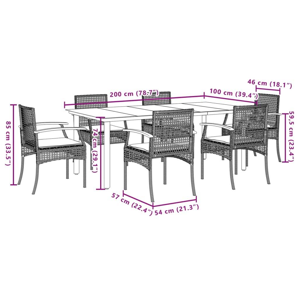 vidaXL 7-tlg. Garten-Essgruppe mit Kissen Grau Poly Rattan