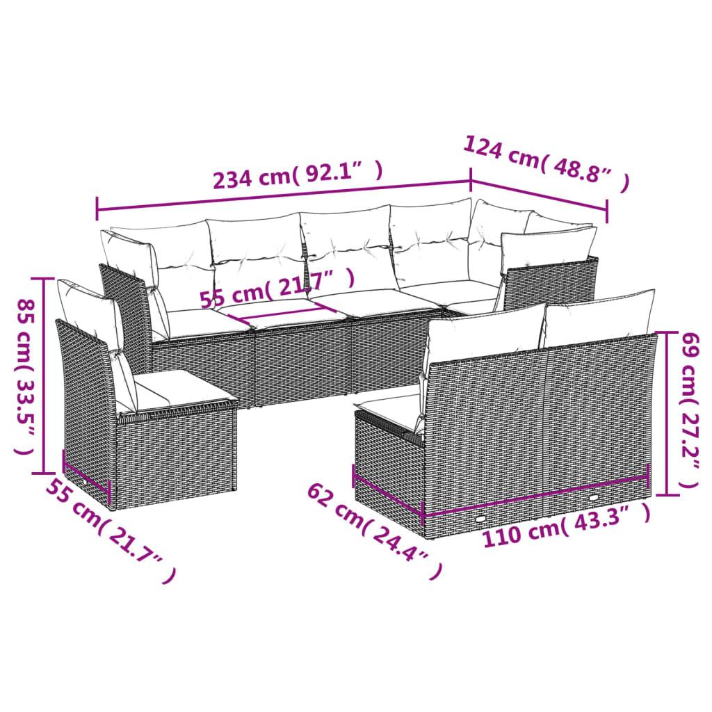 vidaXL 8-tlg. Garten-Sofagarnitur mit Kissen Braun Poly Rattan
