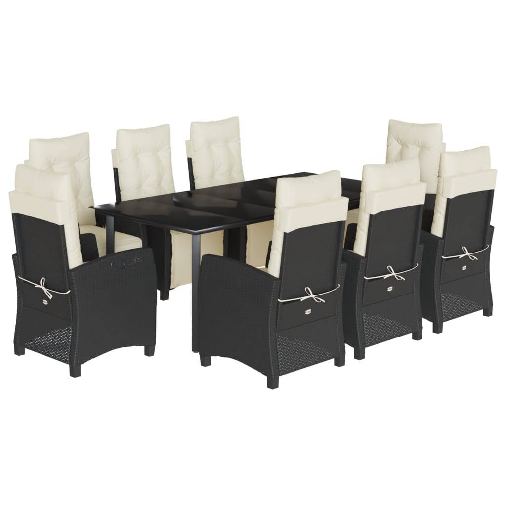 vidaXL 9-tlg. Garten-Essgruppe mit Kissen Schwarz Poly Rattan