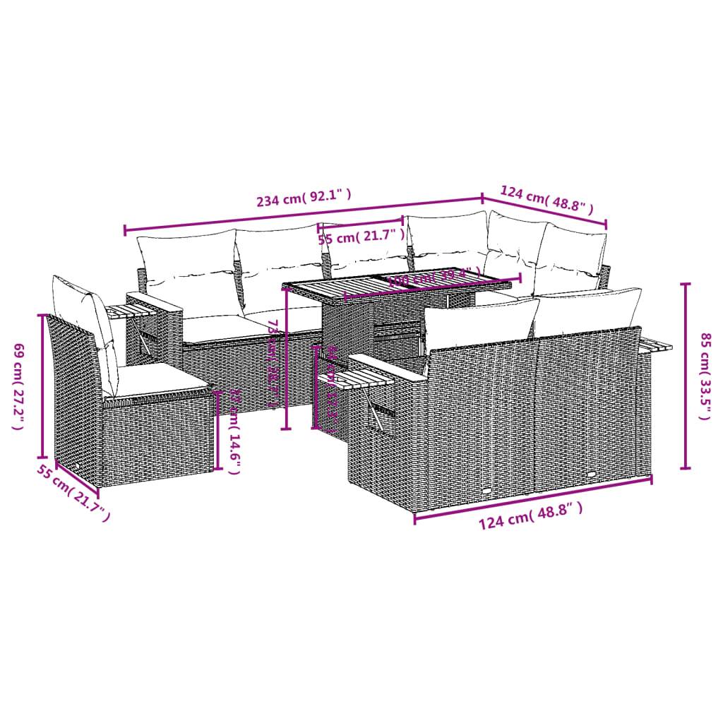 vidaXL 9-tlg. Garten-Sofagarnitur mit Kissen Schwarz Poly Rattan