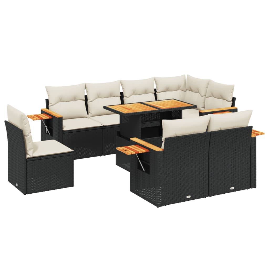 vidaXL 9-tlg. Garten-Sofagarnitur mit Kissen Schwarz Poly Rattan