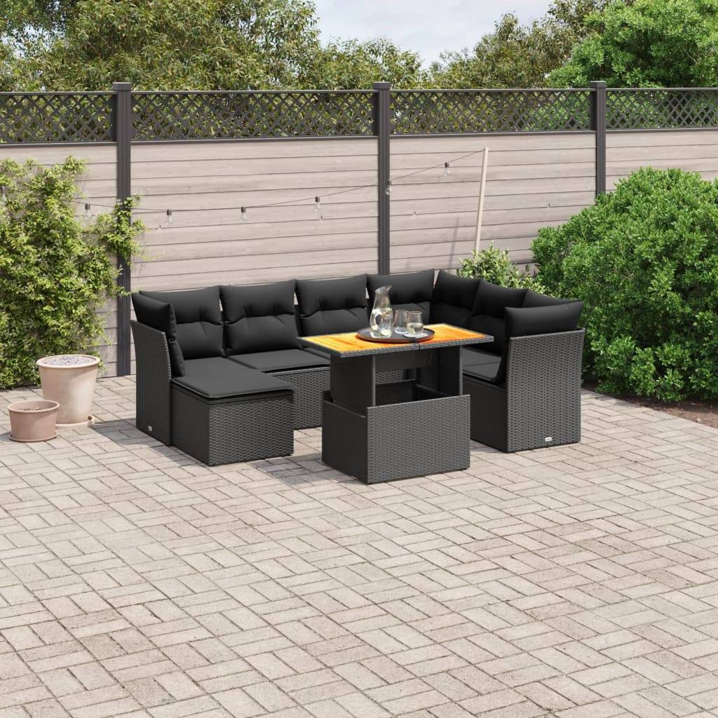 vidaXL 8-tlg. Garten-Sofagarnitur mit Kissen Schwarz Poly Rattan