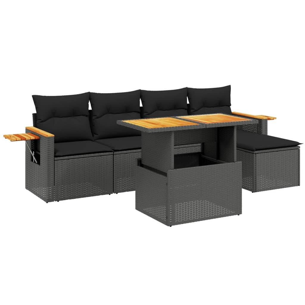 vidaXL 6-tlg. Garten-Sofagarnitur mit Kissen Schwarz Poly Rattan