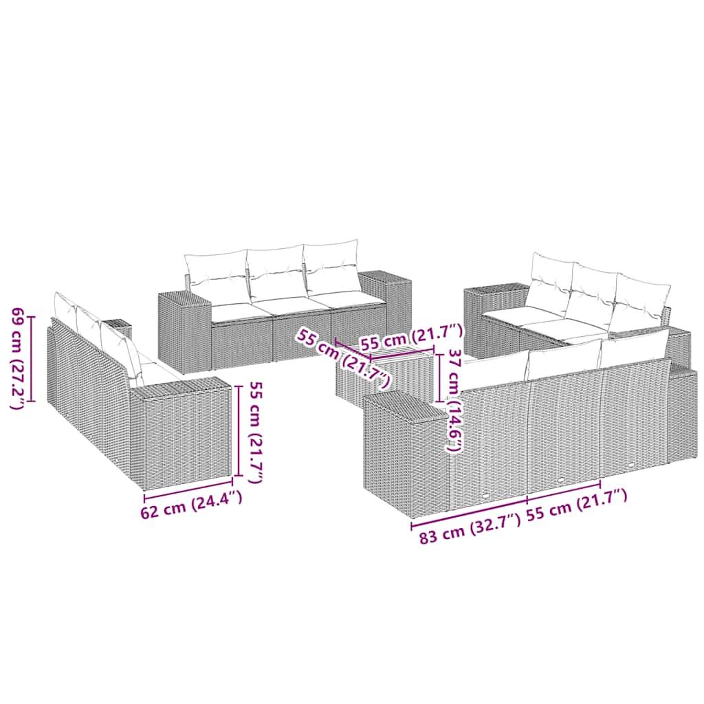 vidaXL 13-tlg. Garten-Sofagarnitur mit Kissen Schwarz Poly Rattan