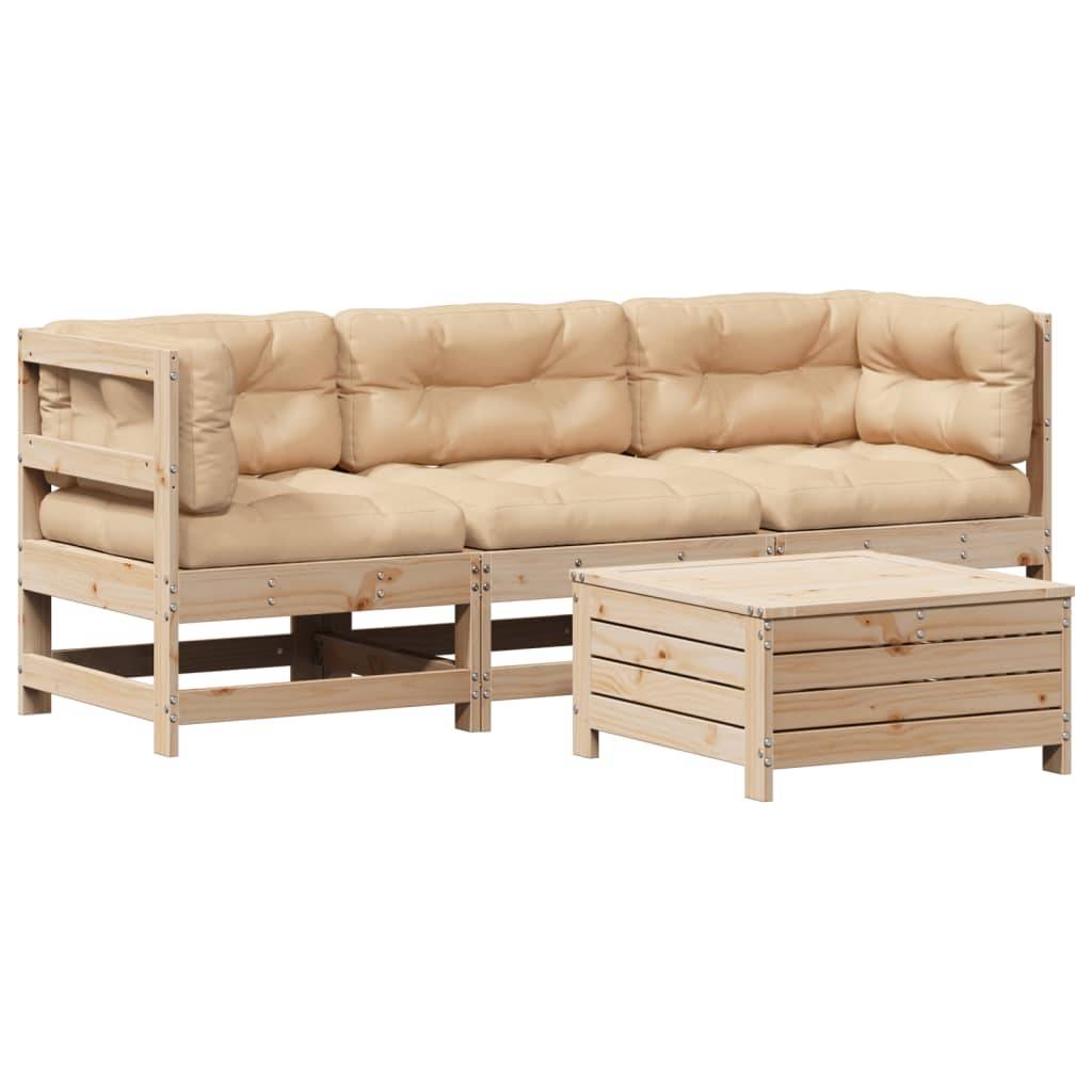 vidaXL 4-tlg. Garten-Lounge-Set mit Kissen Massivholz Kiefer