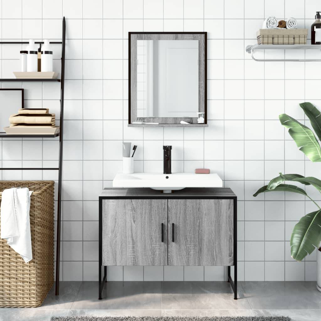 vidaXL 2-tlg. Badmöbel-Set Grau Sonoma Holzwerkstoff