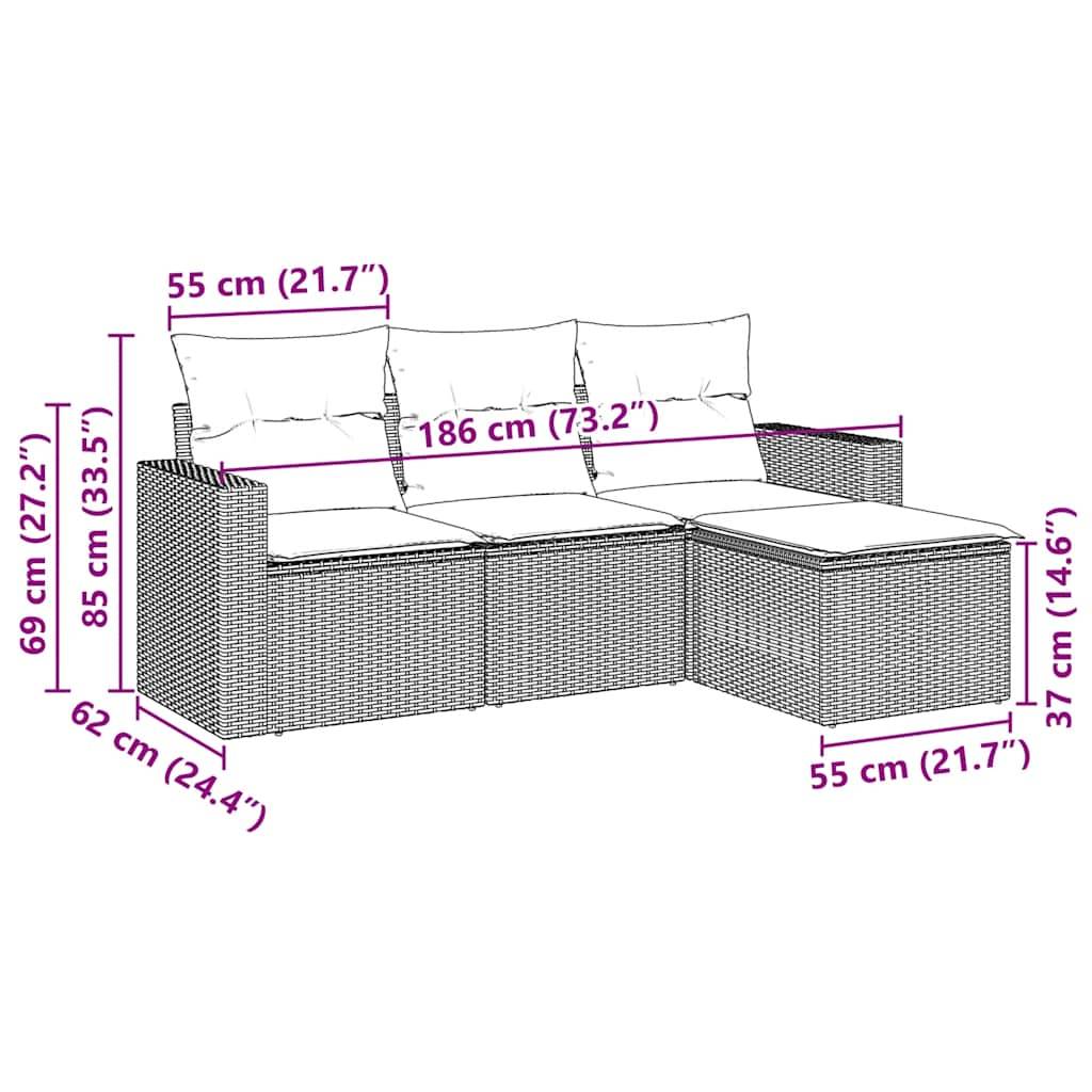 vidaXL 4-tlg. Garten-Sofagarnitur mit Kissen Schwarz Poly Rattan