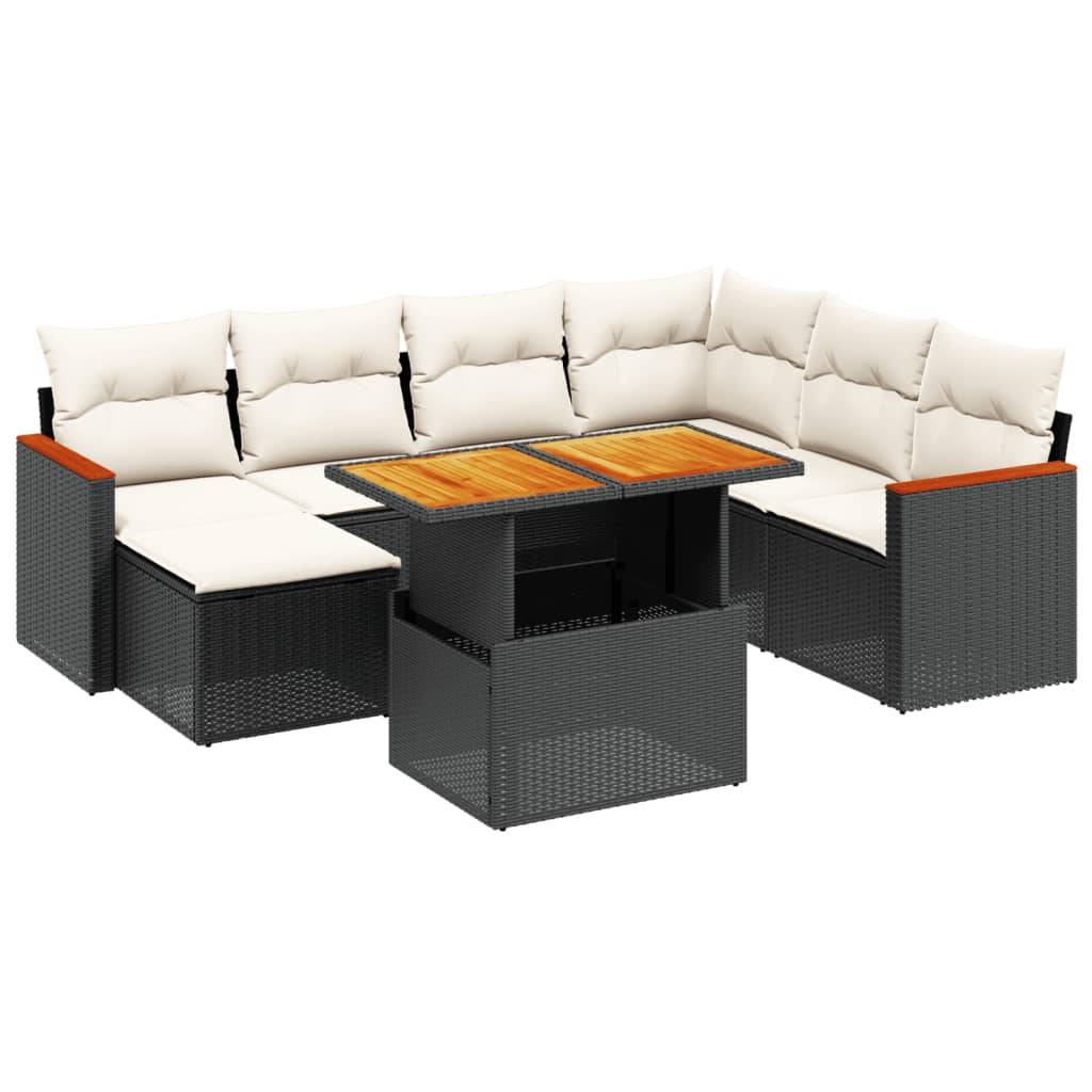 vidaXL 8-tlg. Garten-Sofagarnitur mit Kissen Schwarz Poly Rattan