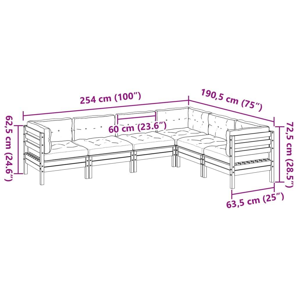 vidaXL 6-tlg. Garten-Sofagarnitur mit Kissen Wachsbraun Kiefernholz