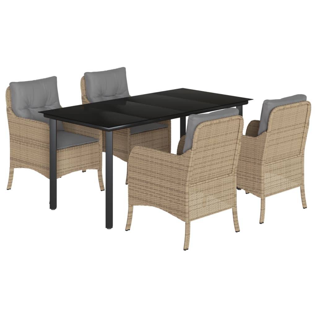 vidaXL 5-tlg. Garten-Essgruppe mit Kissen Beige Poly Rattan