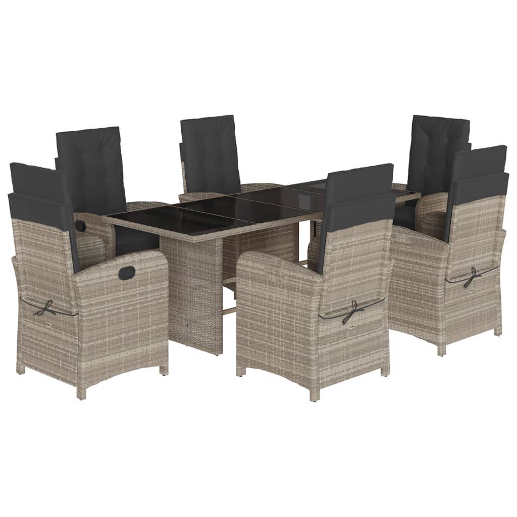 vidaXL 7-tlg. Garten-Essgruppe mit Kissen Hellgrau Poly Rattan