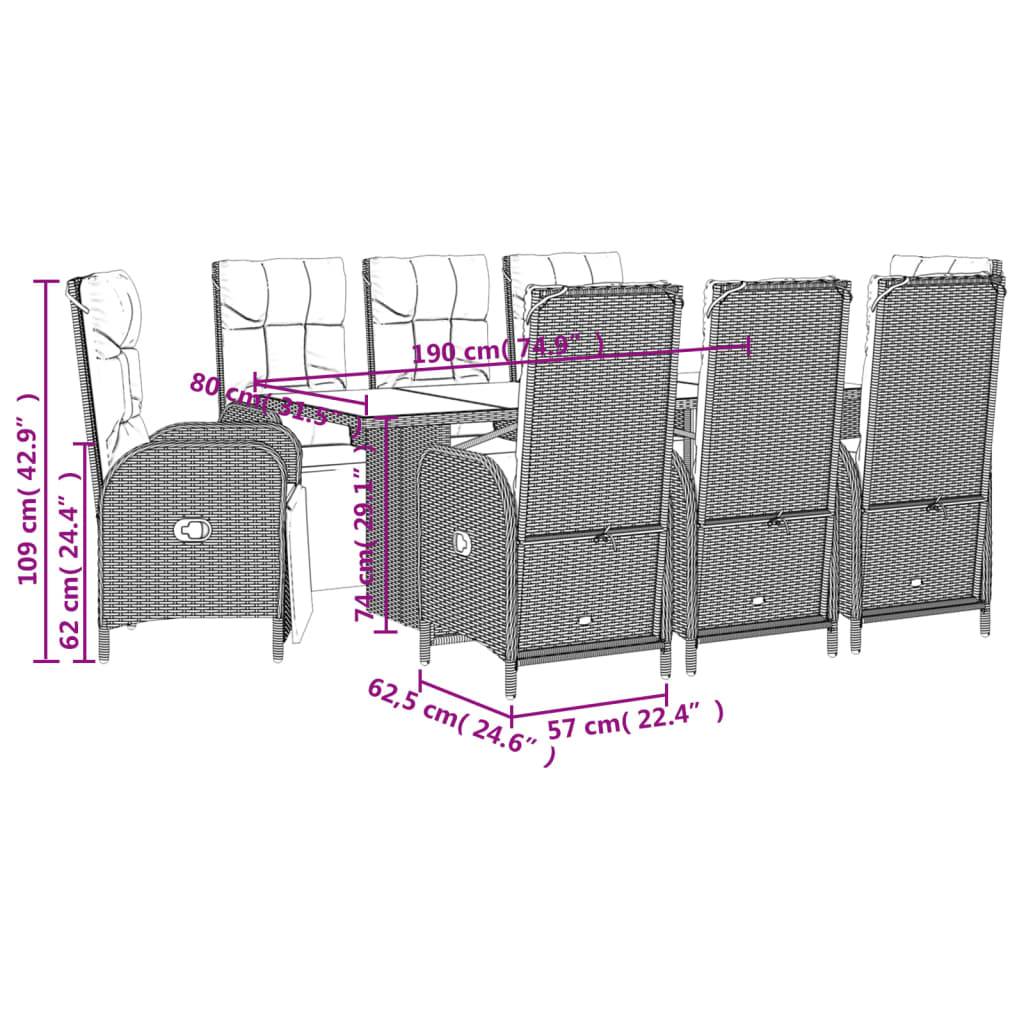 vidaXL 9-tlg. Garten-Essgruppe mit Kissen Grau Poly Rattan