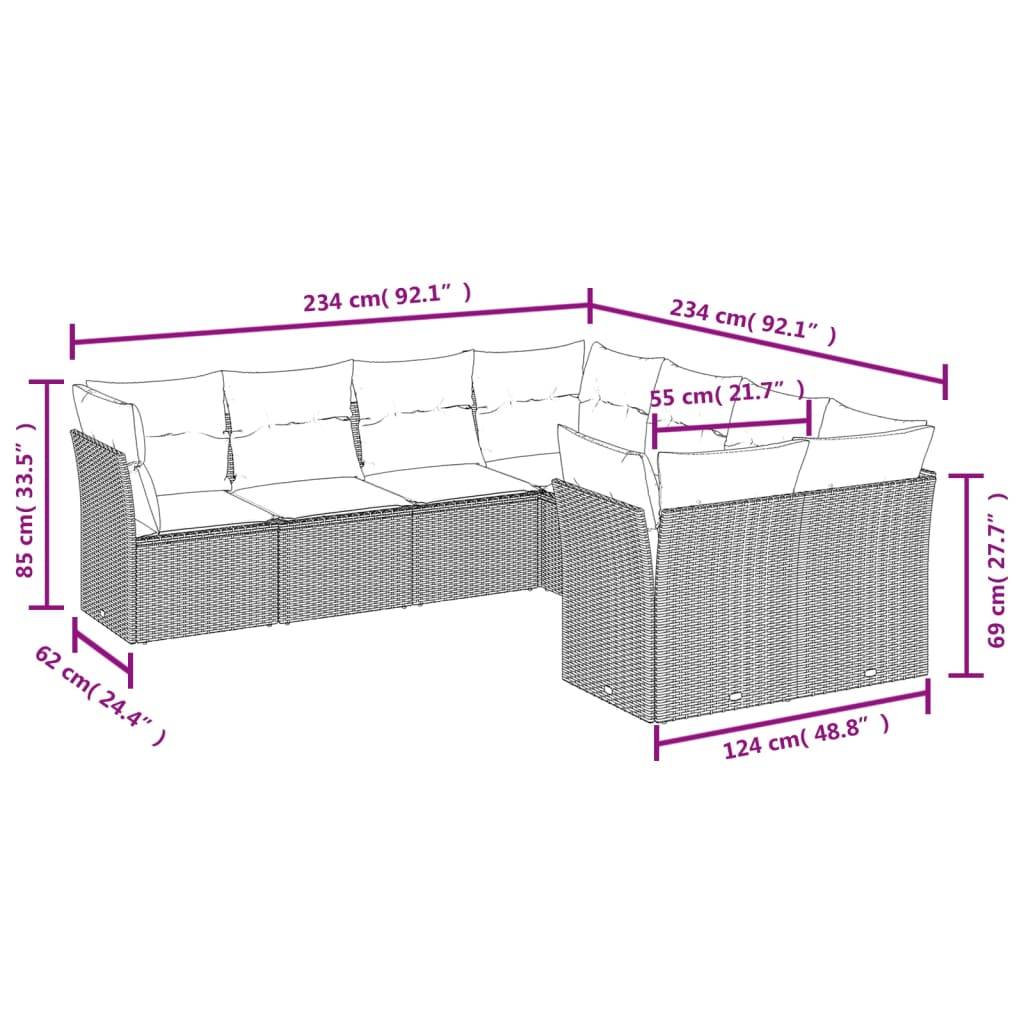 vidaXL 8-tlg. Garten-Sofagarnitur mit Kissen Braun Poly Rattan
