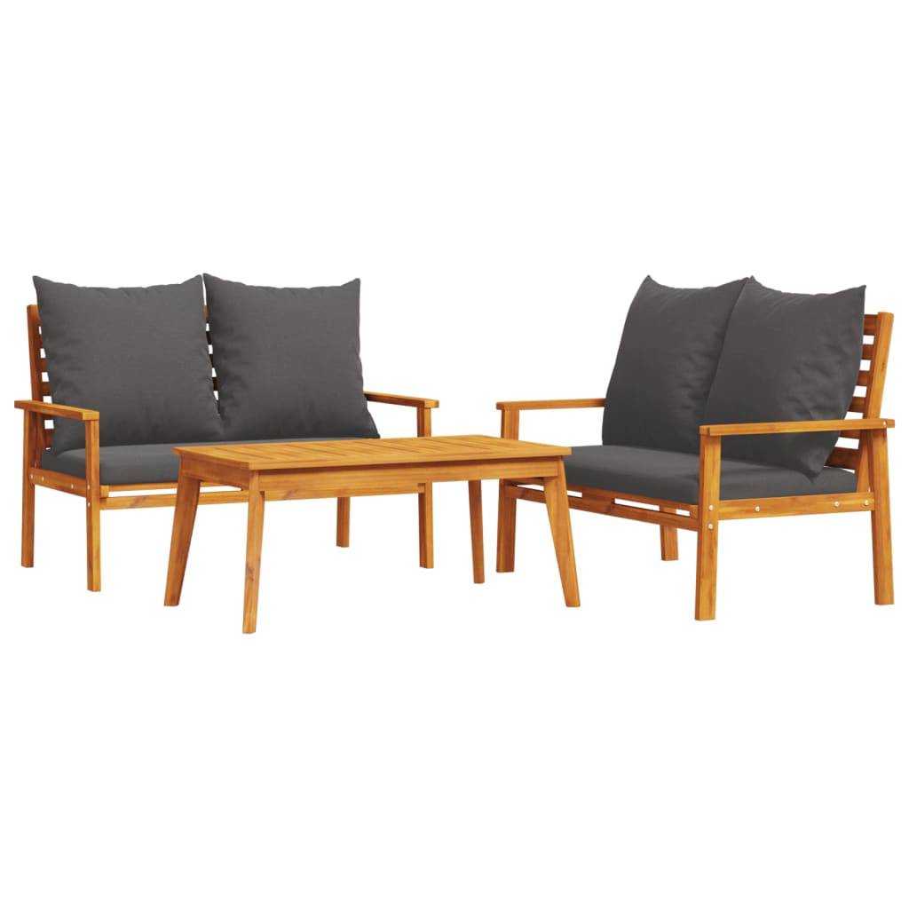vidaXL 3-tlg. Garten-Lounge-Set mit Kissen Massivholz Akazie