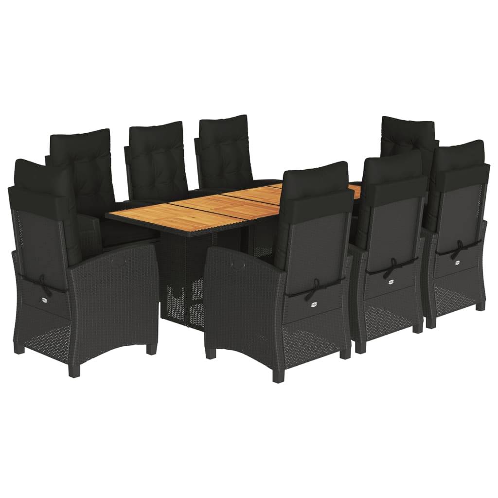 vidaXL 9-tlg. Garten-Essgruppe mit Kissen Schwarz Poly Rattan