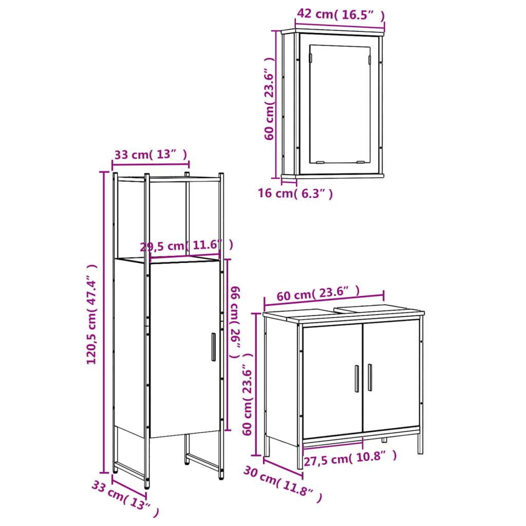vidaXL 3-tlg. Badmöbel-Set Räuchereiche Holzwerkstoff
