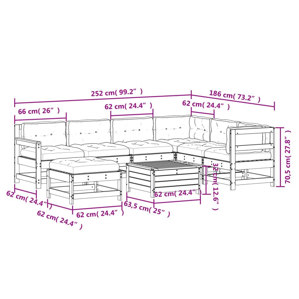 vidaXL 8-tlg. Garten-Lounge-Set mit Kissen Weiß Massivholz Kiefer