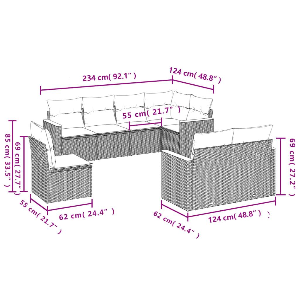 vidaXL 8-tlg. Garten-Sofagarnitur mit Kissen Schwarz Poly Rattan