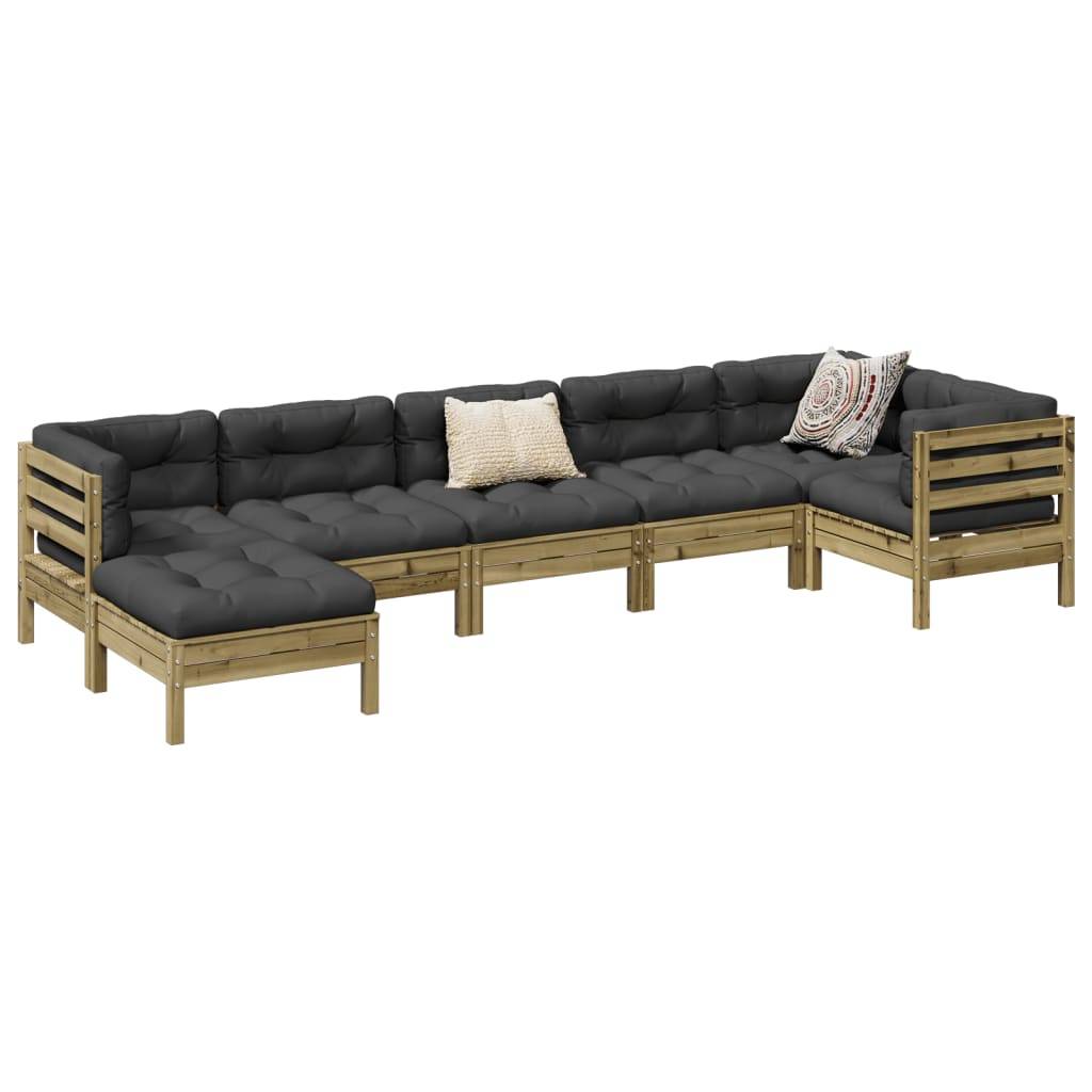 vidaXL 7-tlg. Garten-Sofagarnitur mit Kissen Kiefernholz Imprägniert