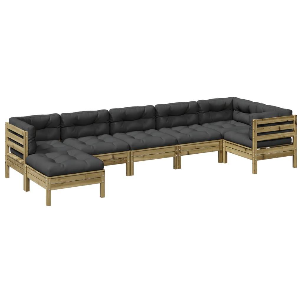 vidaXL 7-tlg. Garten-Sofagarnitur mit Kissen Kiefernholz Imprägniert
