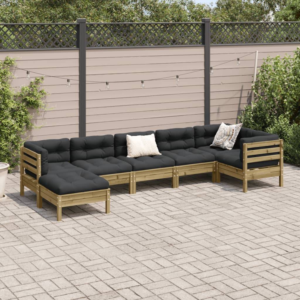 vidaXL 7-tlg. Garten-Sofagarnitur mit Kissen Kiefernholz Imprägniert