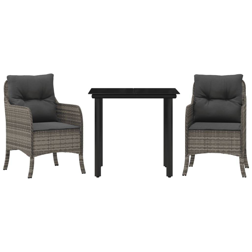 vidaXL 3-tlg. Garten-Essgruppe mit Kissen Grau Poly Rattan