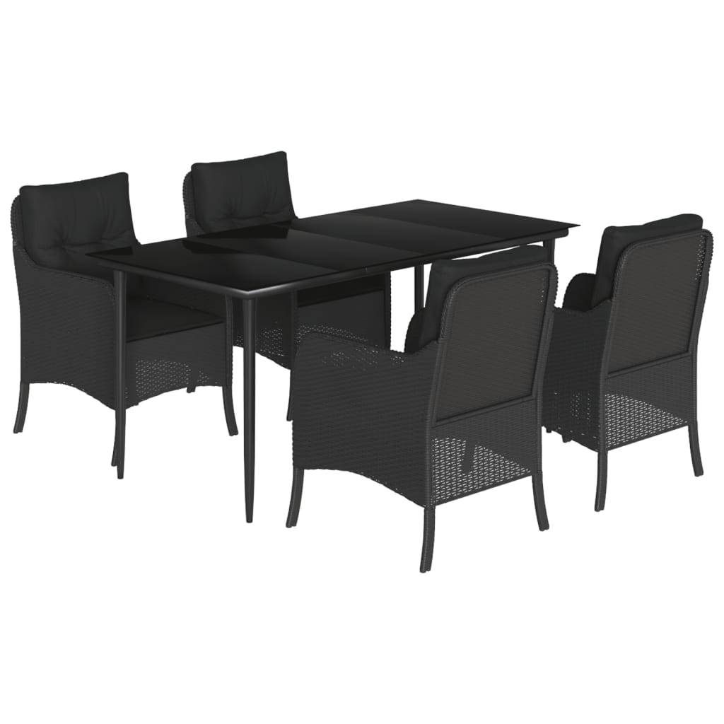 vidaXL 5-tlg. Garten-Essgruppe mit Kissen Schwarz Poly Rattan