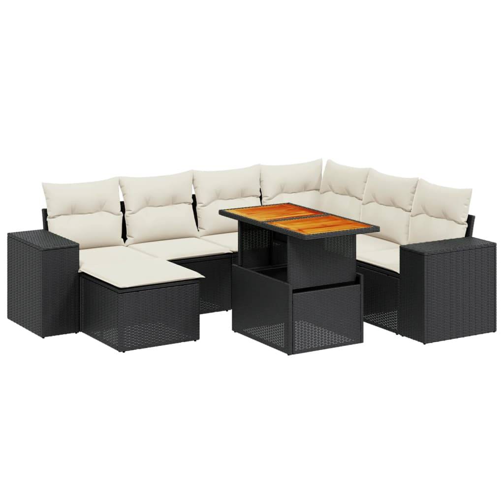vidaXL 8-tlg. Garten-Sofagarnitur mit Kissen Schwarz Poly Rattan