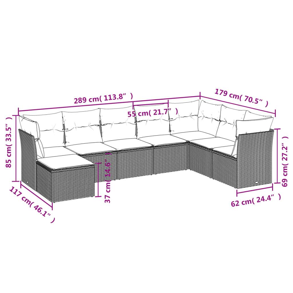 vidaXL 8-tlg. Garten-Sofagarnitur mit Kissen Hellgrau Poly Rattan
