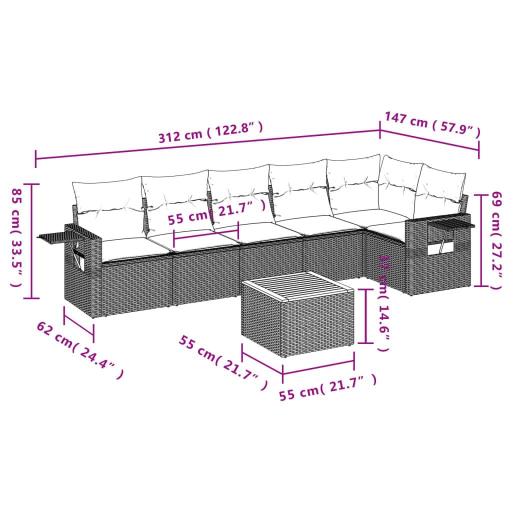 vidaXL 7-tlg. Garten-Sofagarnitur mit Kissen Schwarz Poly Rattan