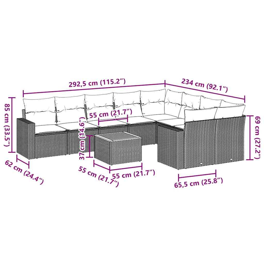 vidaXL 10-tlg. Garten-Sofagarnitur mit Kissen Schwarz Poly Rattan
