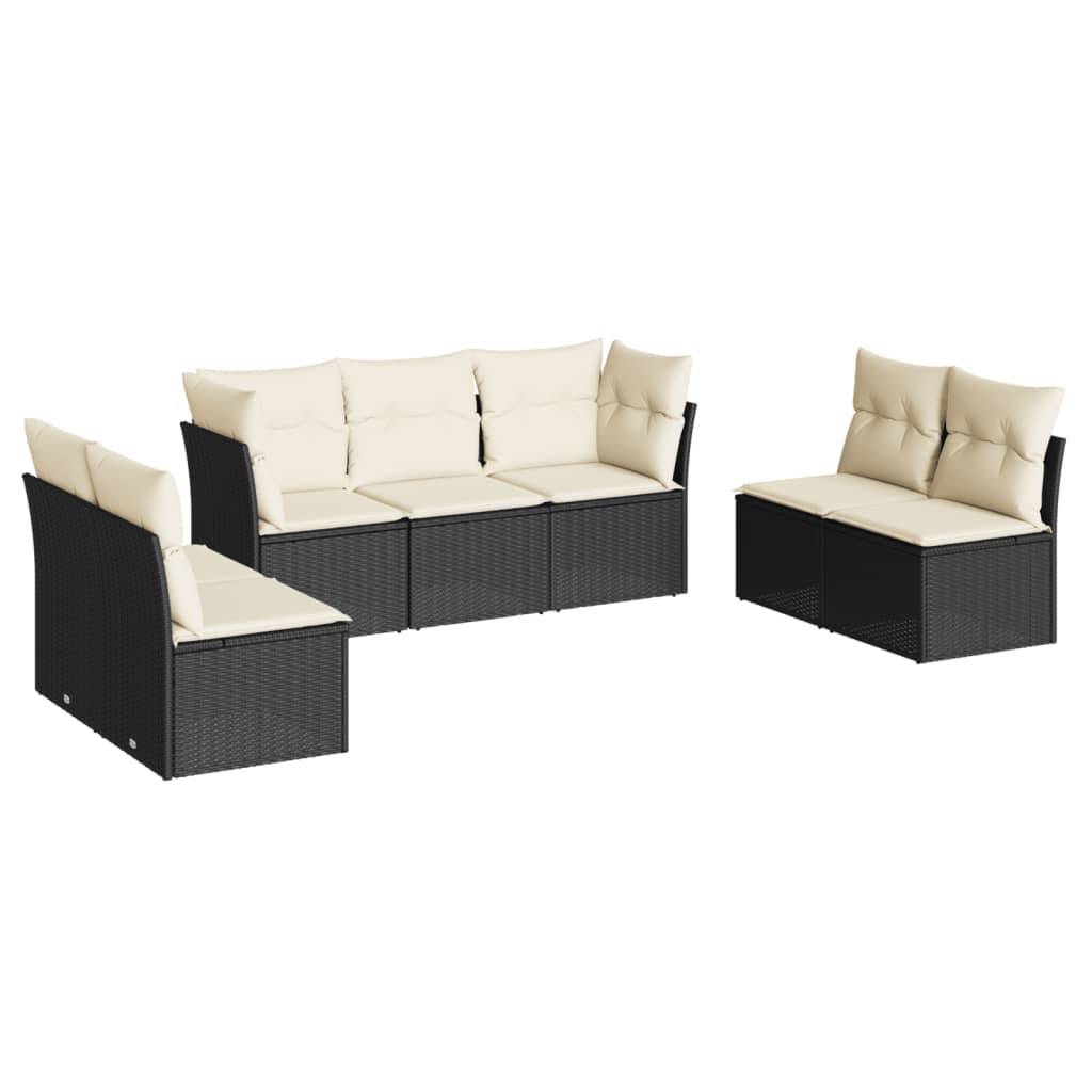vidaXL 7-tlg. Garten-Sofagarnitur mit Kissen Schwarz Poly Rattan