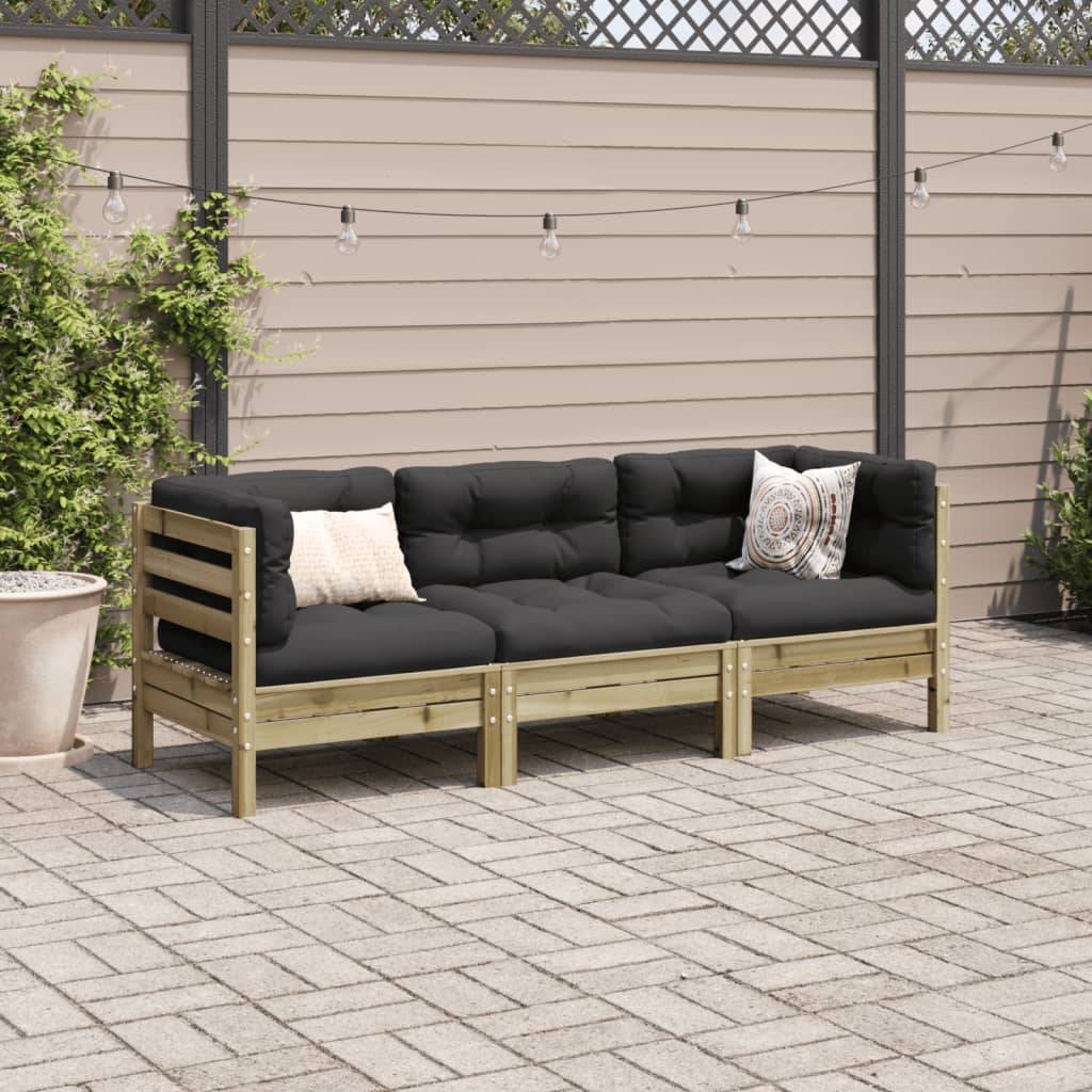 vidaXL 3-tlg. Garten-Sofagarnitur mit Kissen Kiefernholz Imprägniert