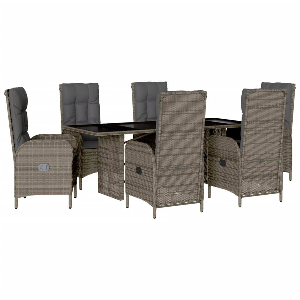 vidaXL 7-tlg. Garten-Essgruppe mit Kissen Grau Poly Rattan