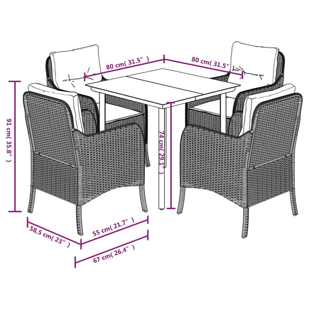 vidaXL 5-tlg. Garten-Essgruppe mit Kissen Beige Poly Rattan