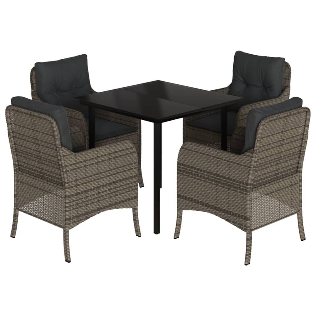 vidaXL 5-tlg. Garten-Essgruppe mit Kissen Grau Poly Rattan