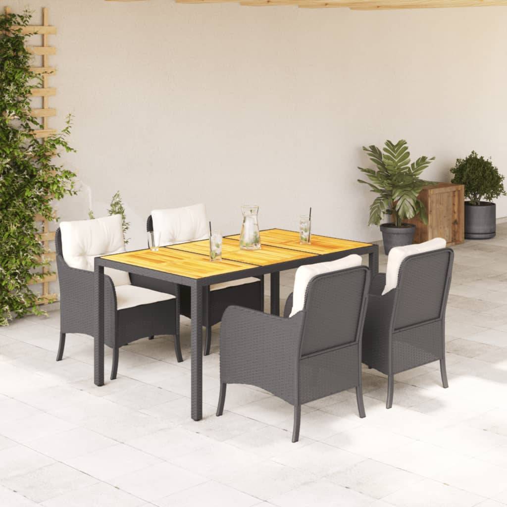 vidaXL 5-tlg. Garten-Essgruppe mit Kissen Schwarz Poly Rattan