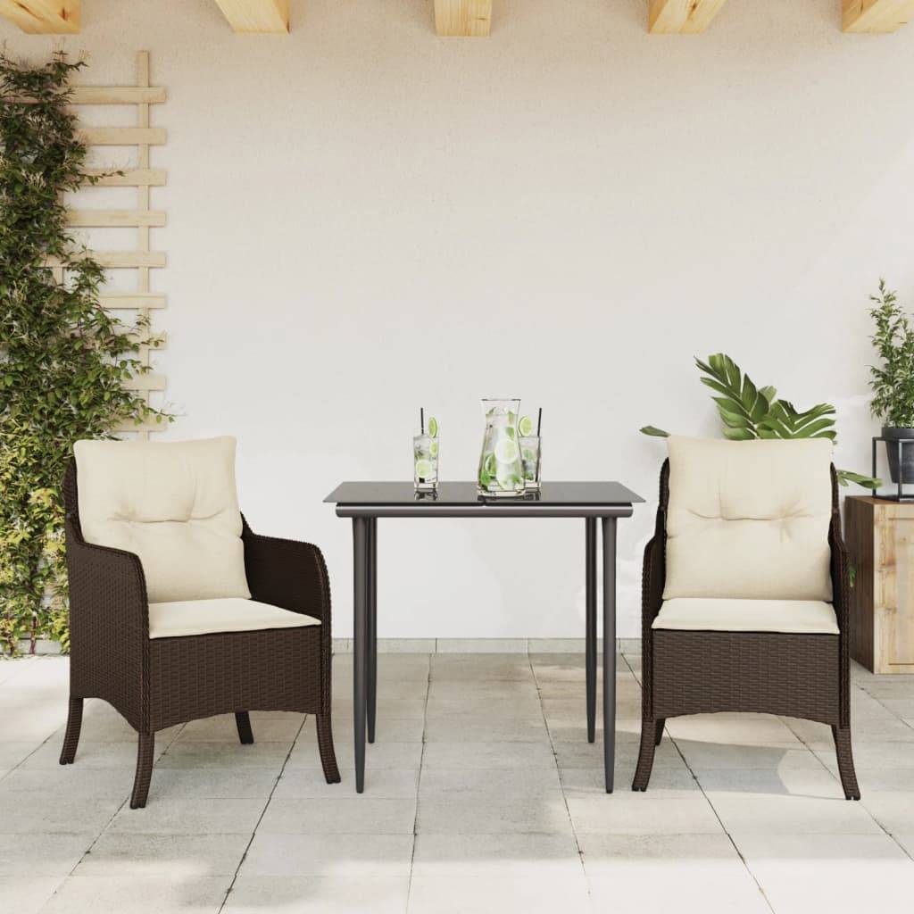 vidaXL 3-tlg. Garten-Essgruppe mit Kissen Braun Poly Rattan