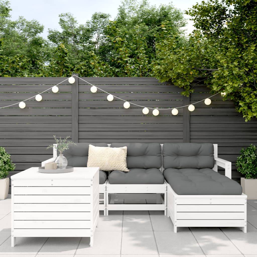 vidaXL 5-tlg. Garten-Sofagarnitur Weiß Massivholz Kiefer