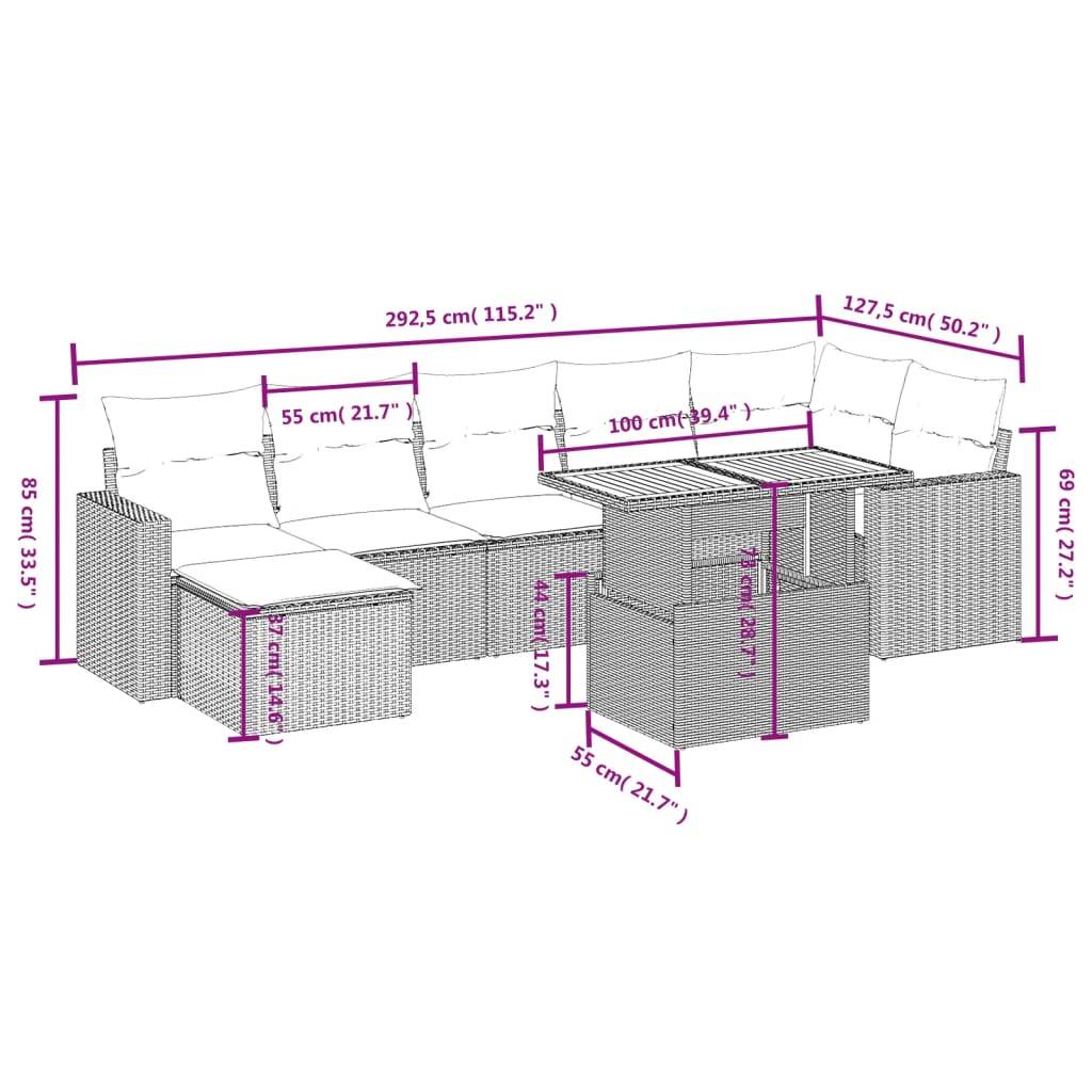 vidaXL 8-tlg. Garten-Sofagarnitur mit Kissen Schwarz Poly Rattan