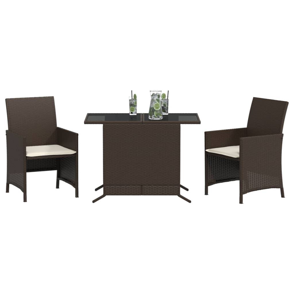 vidaXL 3-tlg. Bistro-Set mit Kissen Braun Poly Rattan