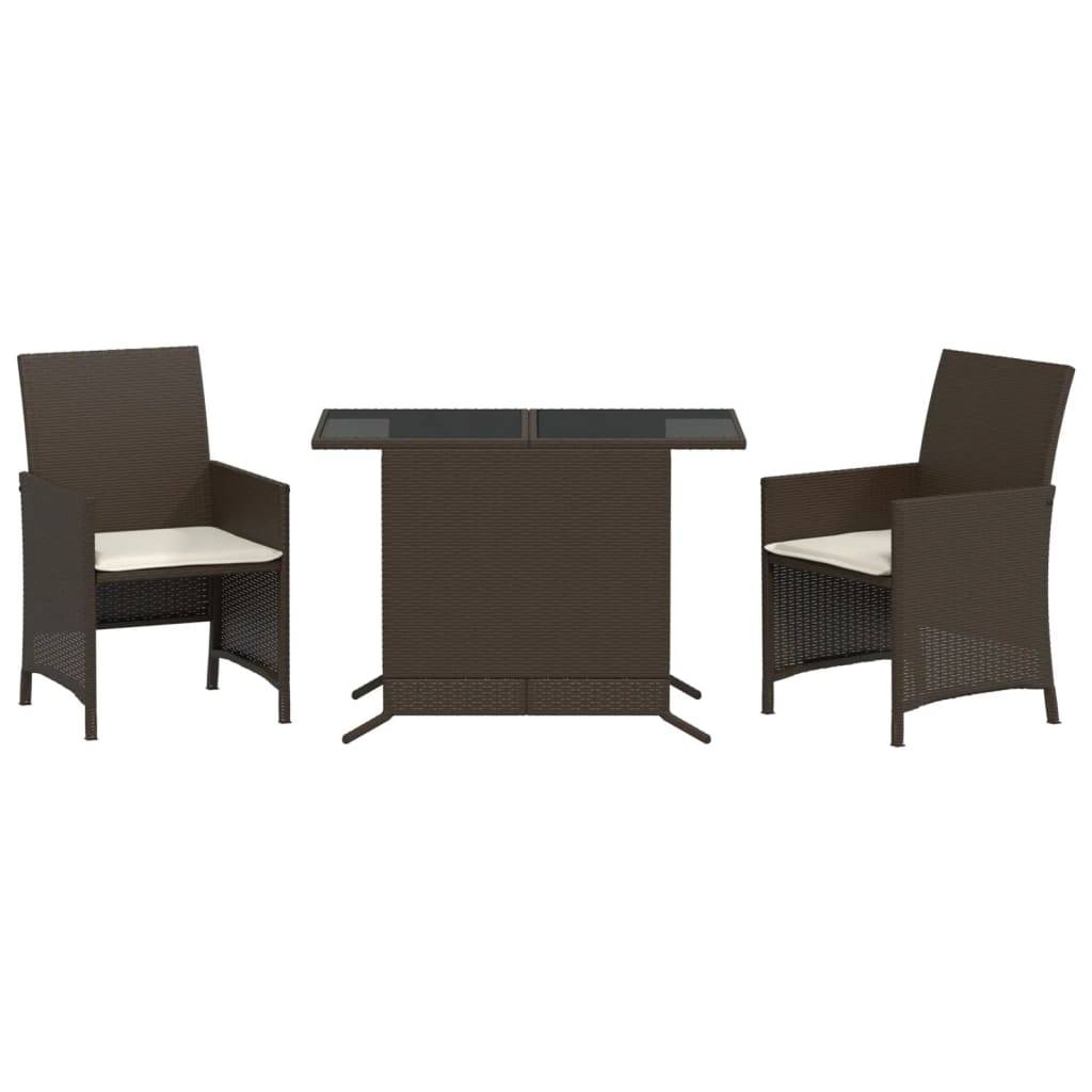 vidaXL 3-tlg. Bistro-Set mit Kissen Braun Poly Rattan