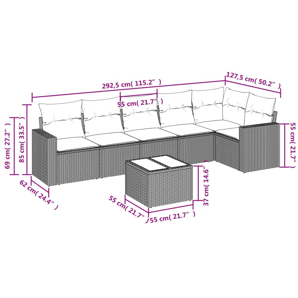vidaXL 7-tlg. Garten-Sofagarnitur mit Kissen Hellgrau Poly Rattan