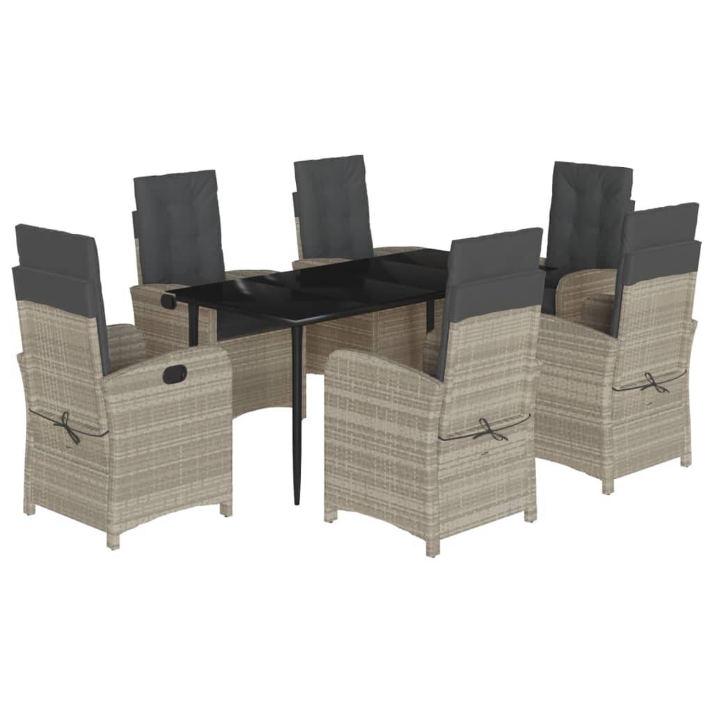 vidaXL 7-tlg. Garten-Essgruppe mit Kissen Hellgrau Poly Rattan
