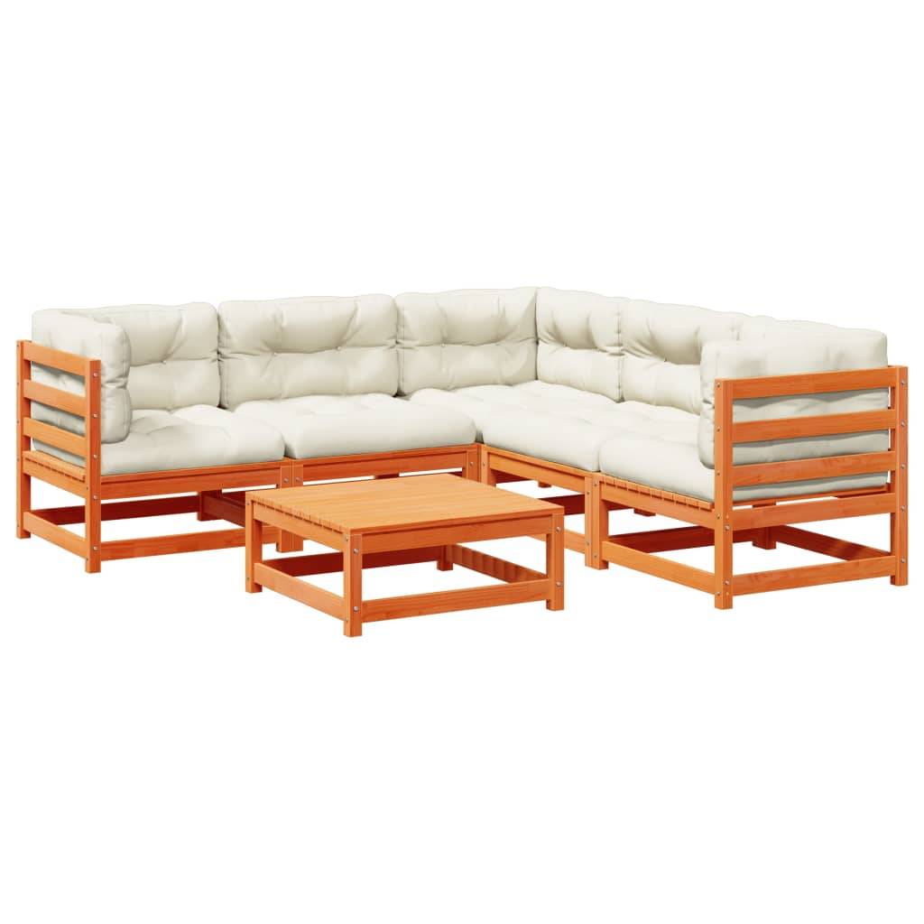 vidaXL 6-tlg. Garten-Sofagarnitur mit Kissen Wachsbraun Kiefernholz